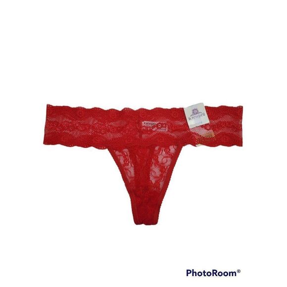 B. tempt'd by Wacoal Red Mesh Lace Floral Sexy Feminine Thong - Picture 4 of 12